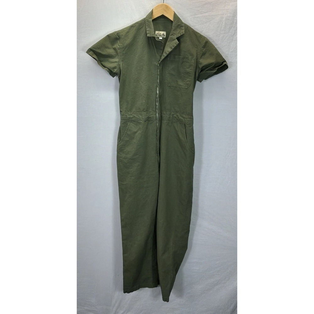 Hey Gang Womens Ripstop Utility Coveralls Sz 0 Made in Texas Army Green Jumpsuit